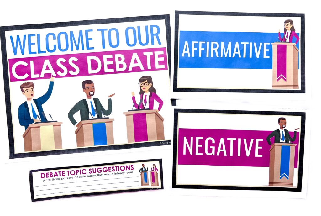 Students should understand the affirmative and negative positions of the debate, and plan their arguments accordingly.