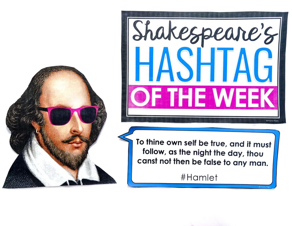 Introduce Shakespeare's vocabulary with an engaging "Hashtag of the Week" display