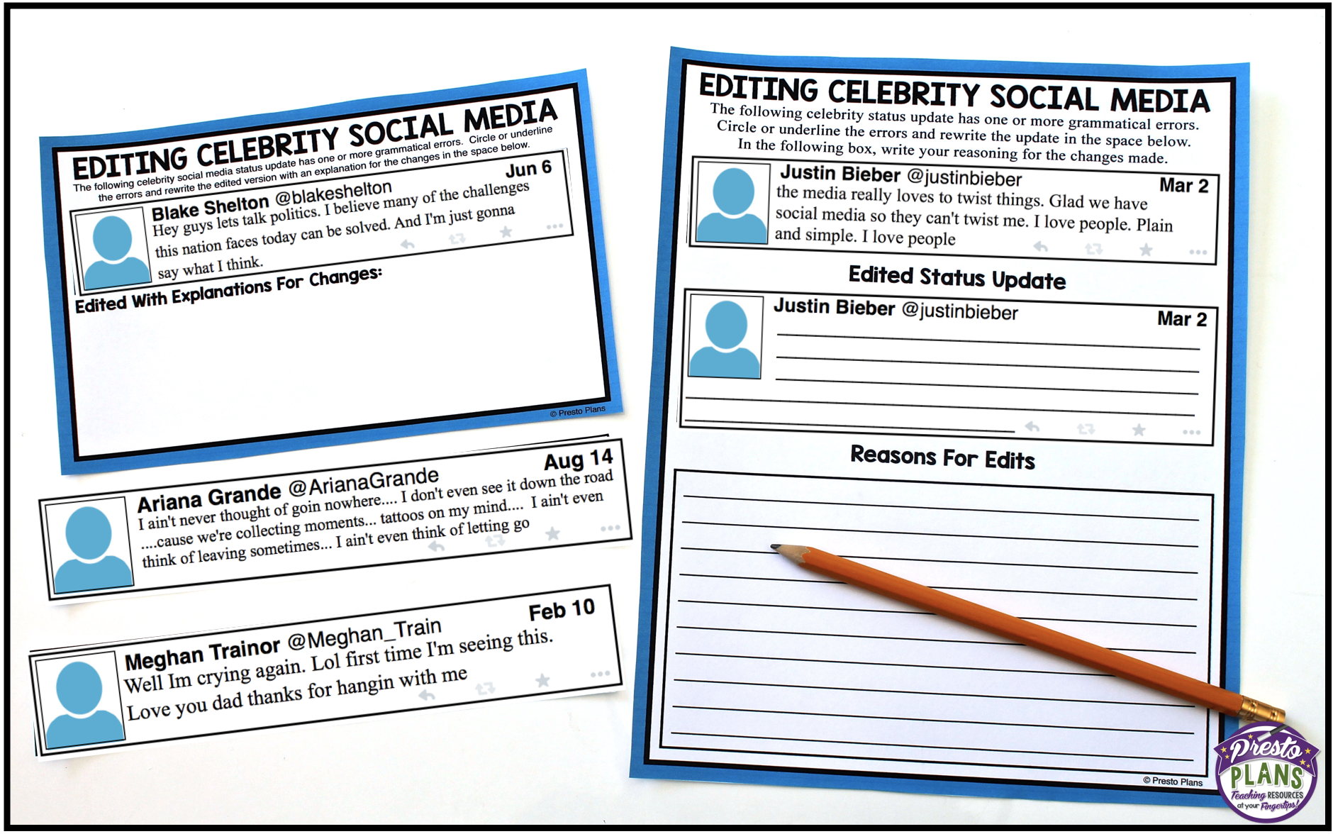 Editing Grammar Celebrity Social Media activity