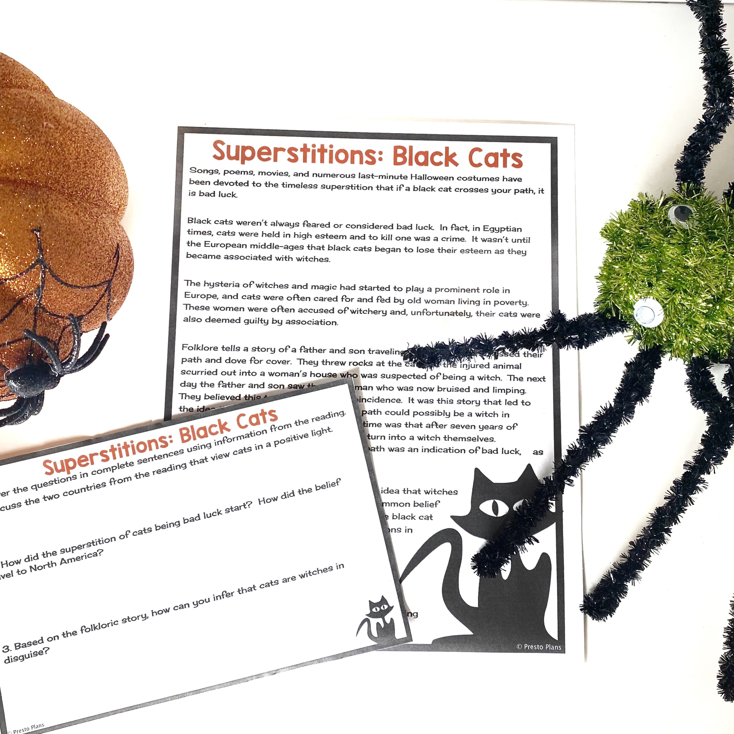 Halloween Superstitions Reading Comprehension Resource for Middle School English