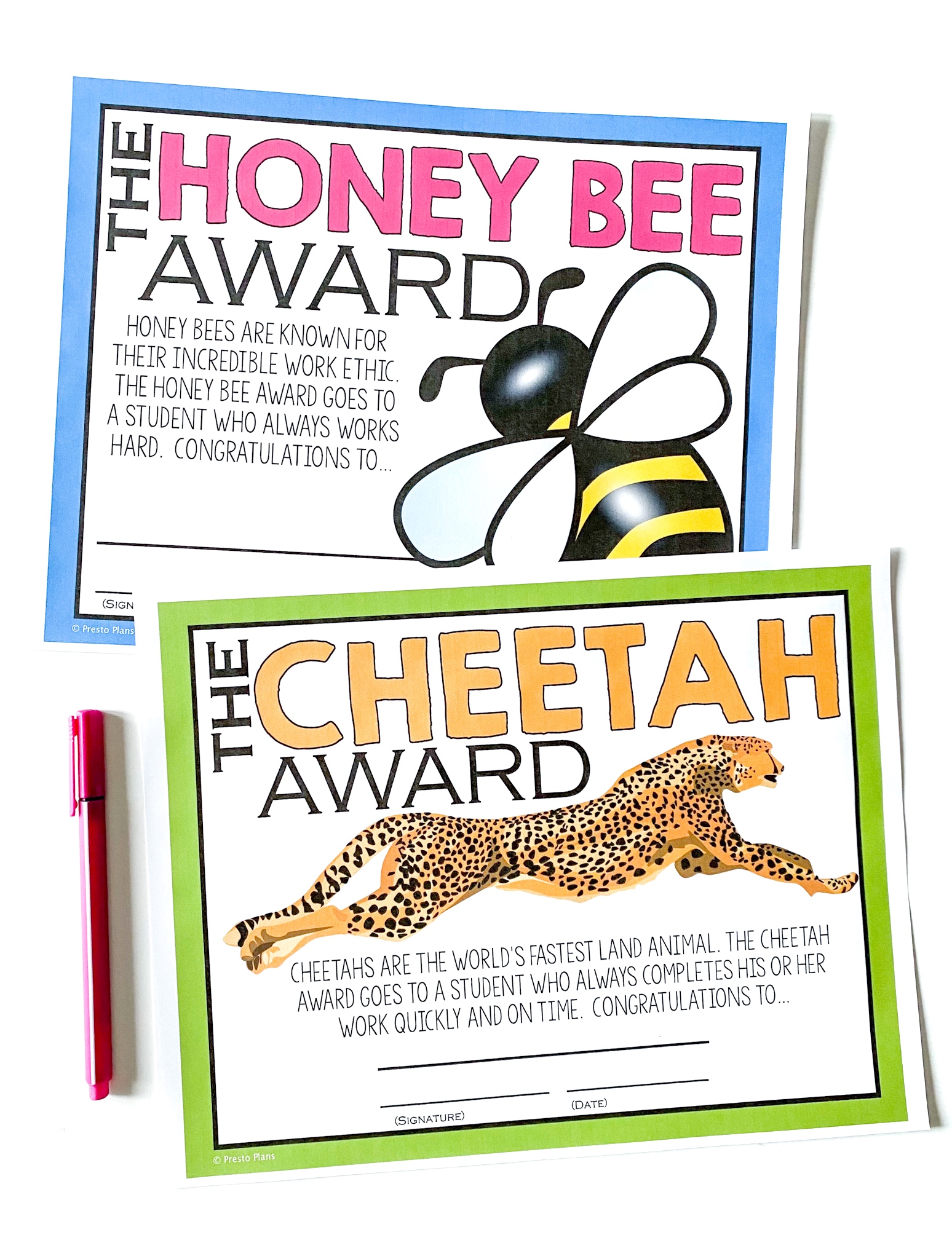 Creative Animal Awards Examples for End of the Year Student Awards