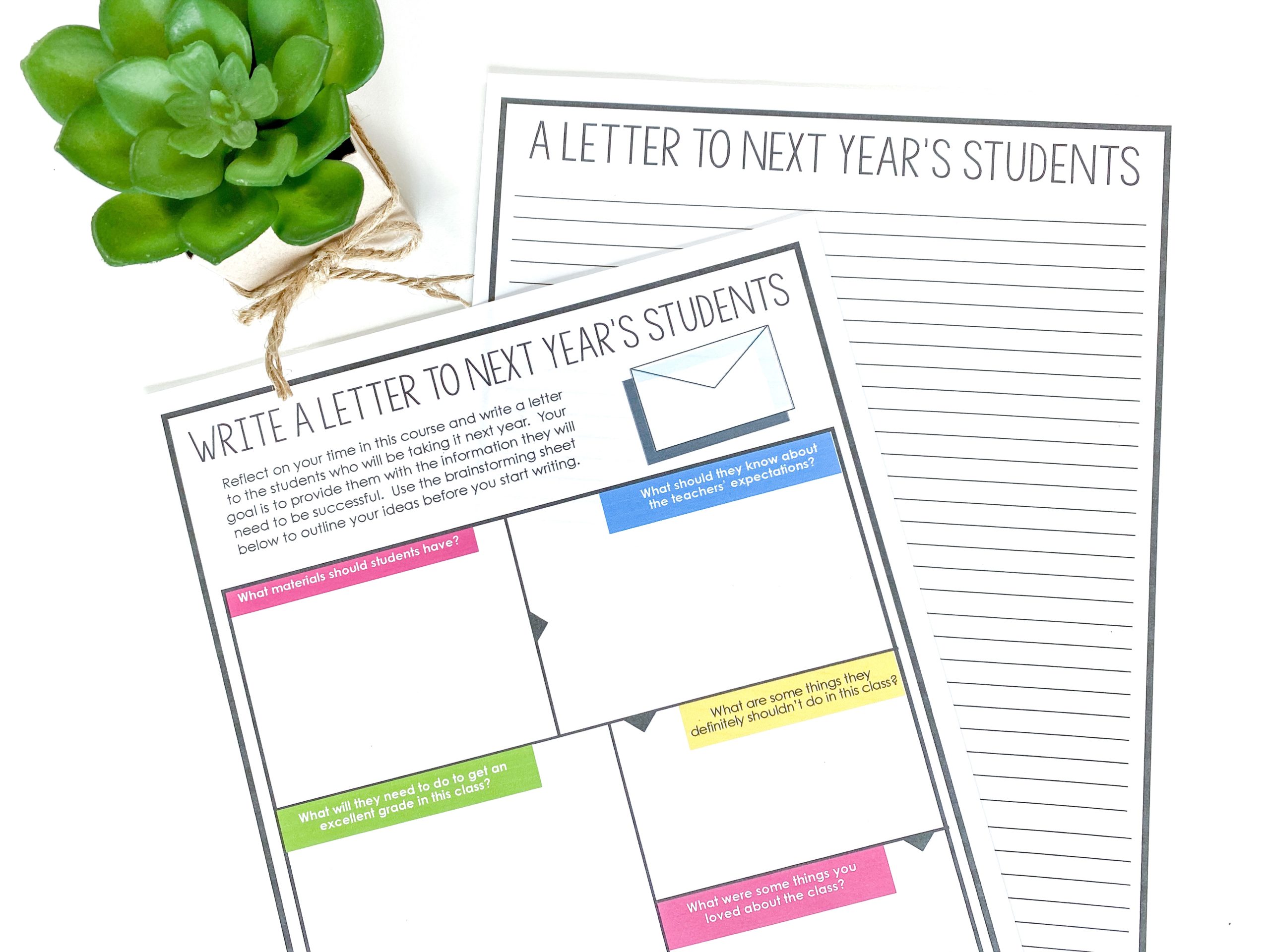 Write a Letter to Next Year's Students Activity for the End of the Year