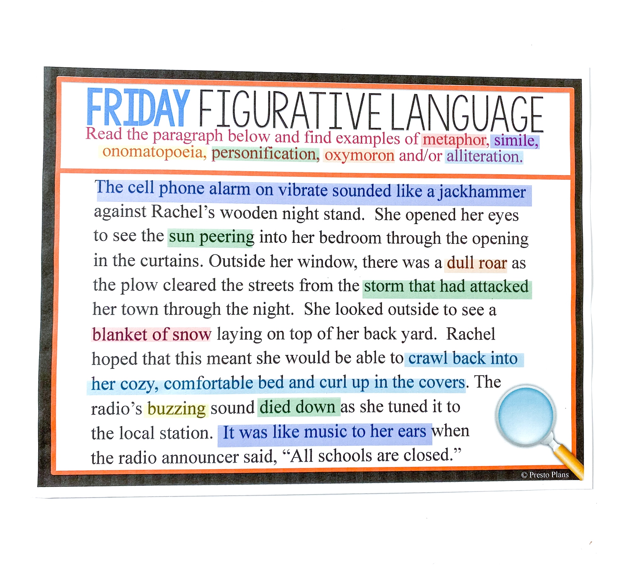 Bell-ringer example figurative language Friday