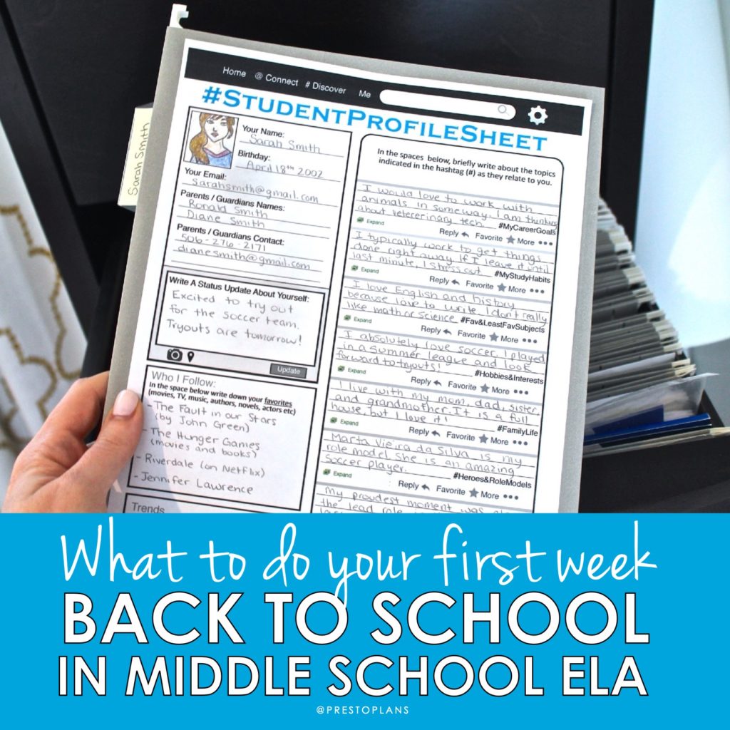 What I Do the First Week Back To School in Middle School ELA - Presto Plans