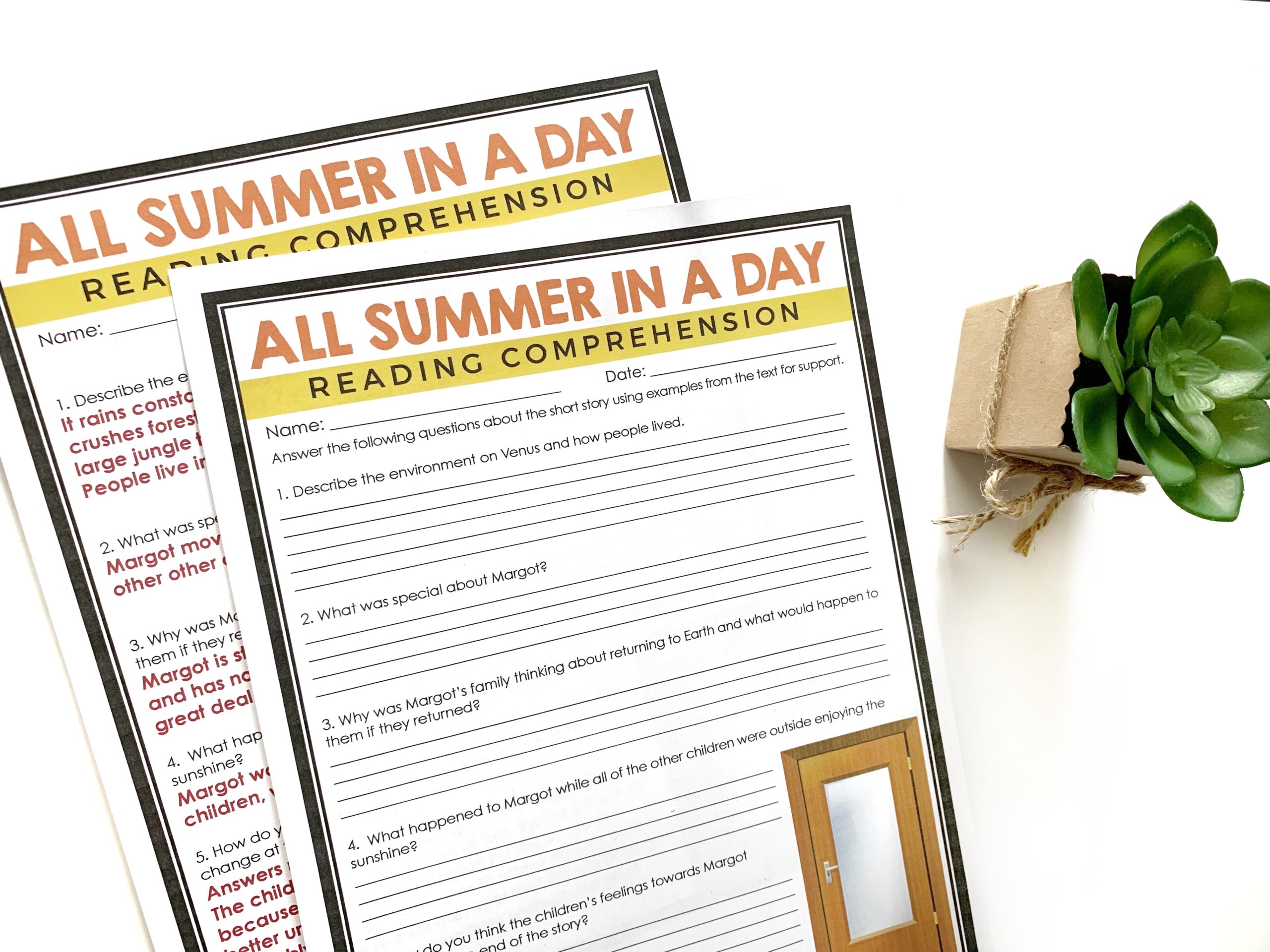 All Summer in a Day Reading Comprehension Quiz