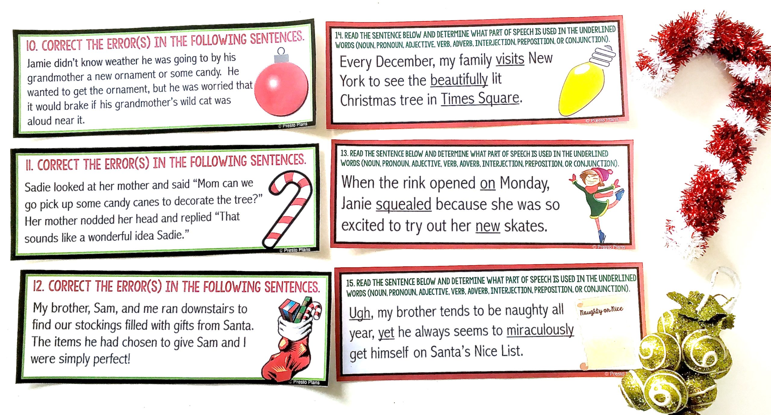 Holiday Task Cards for Middle School ELA