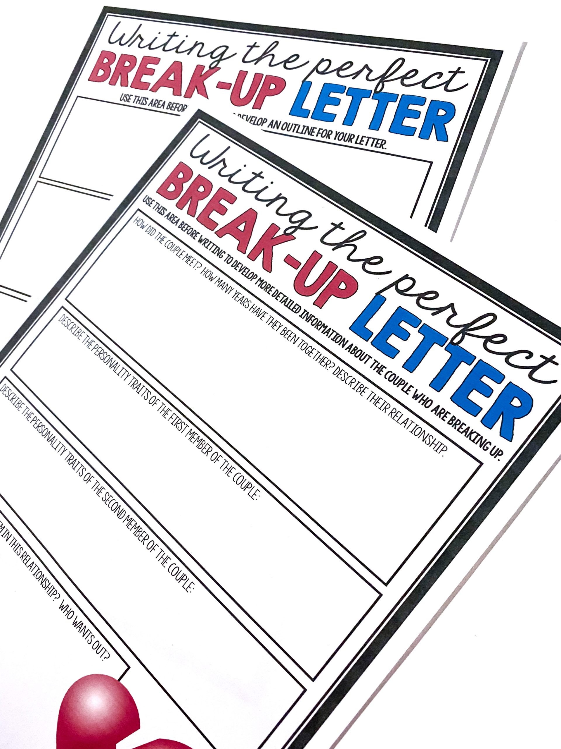 Writing a Break Up Letter Graphic Organizer