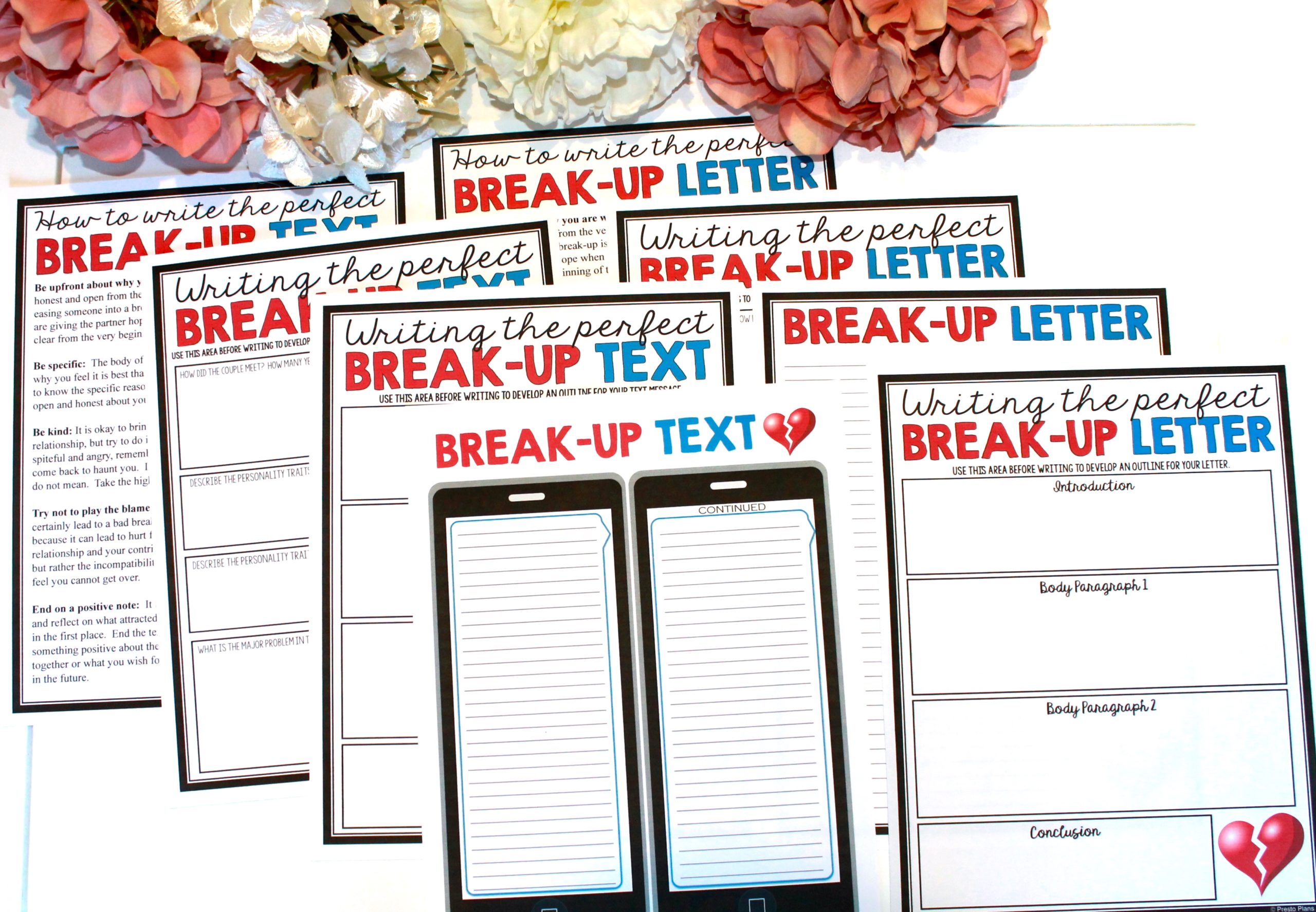Writing a Break Up Letter Valentines Activities