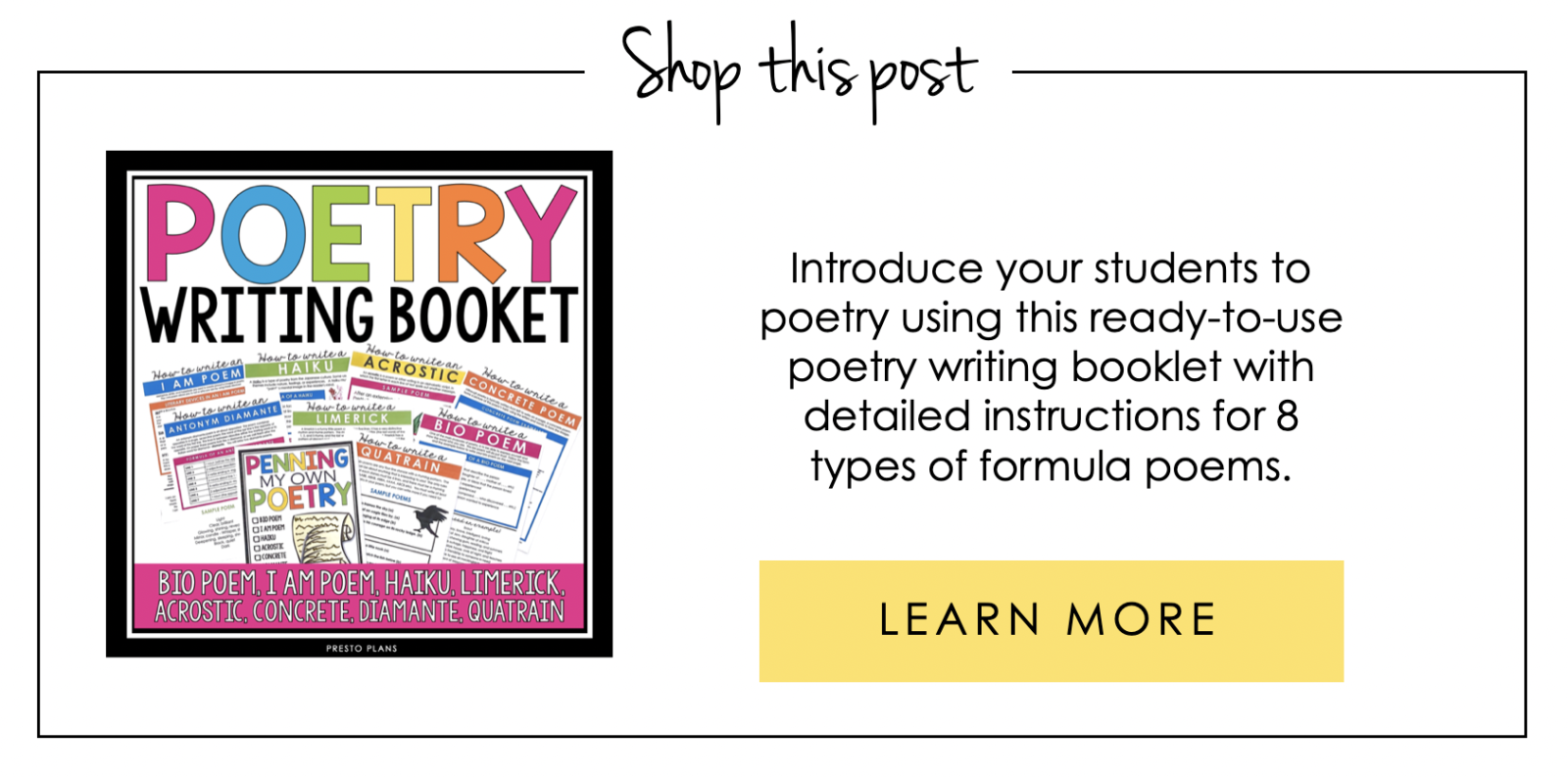 Introducing Students to Writing Poetry with Formula Poems - Presto Plans