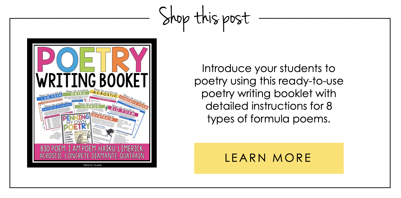 Poetry Writing Booklet Shop This Post