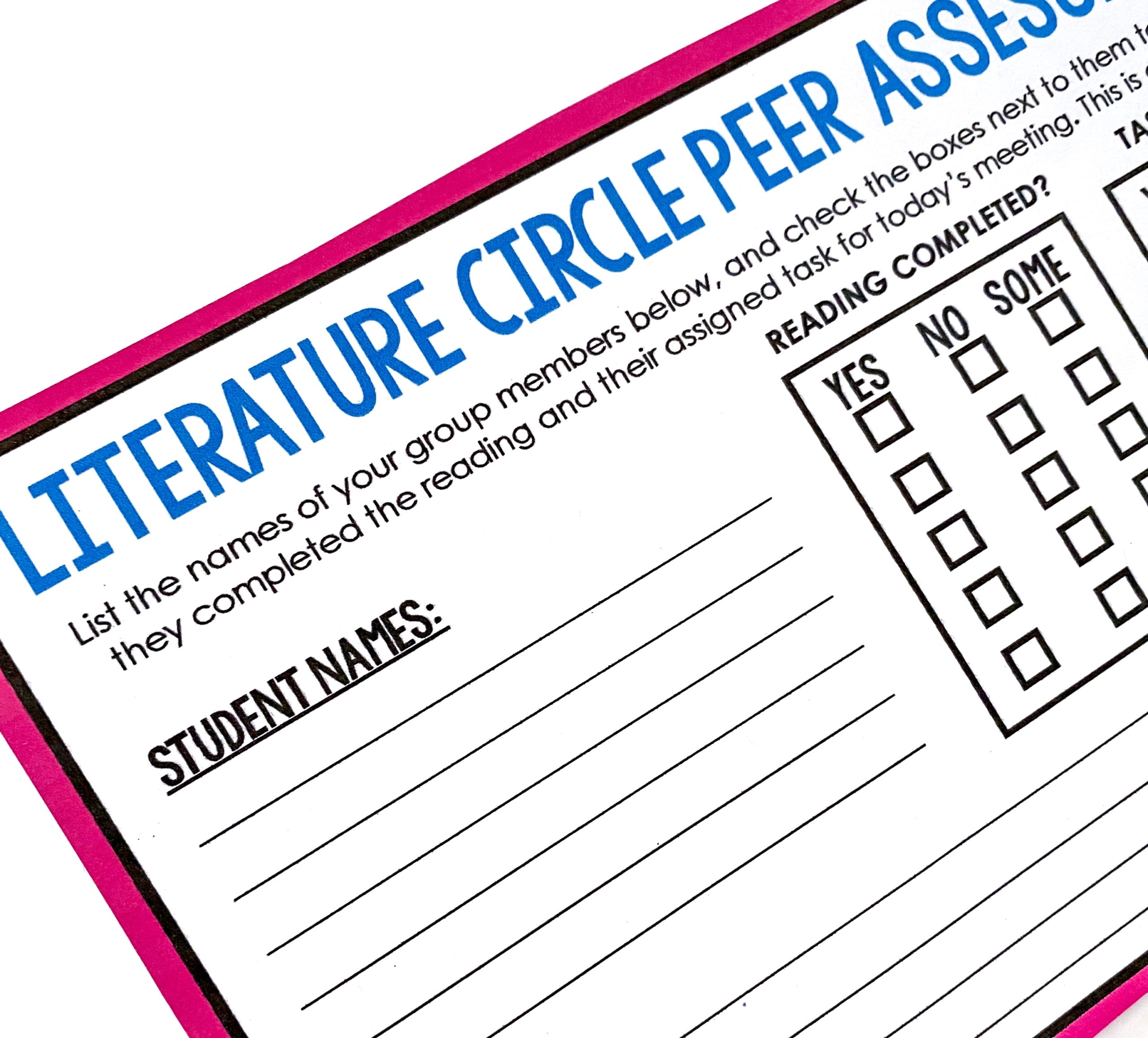 Literature Circle Peer Assessment