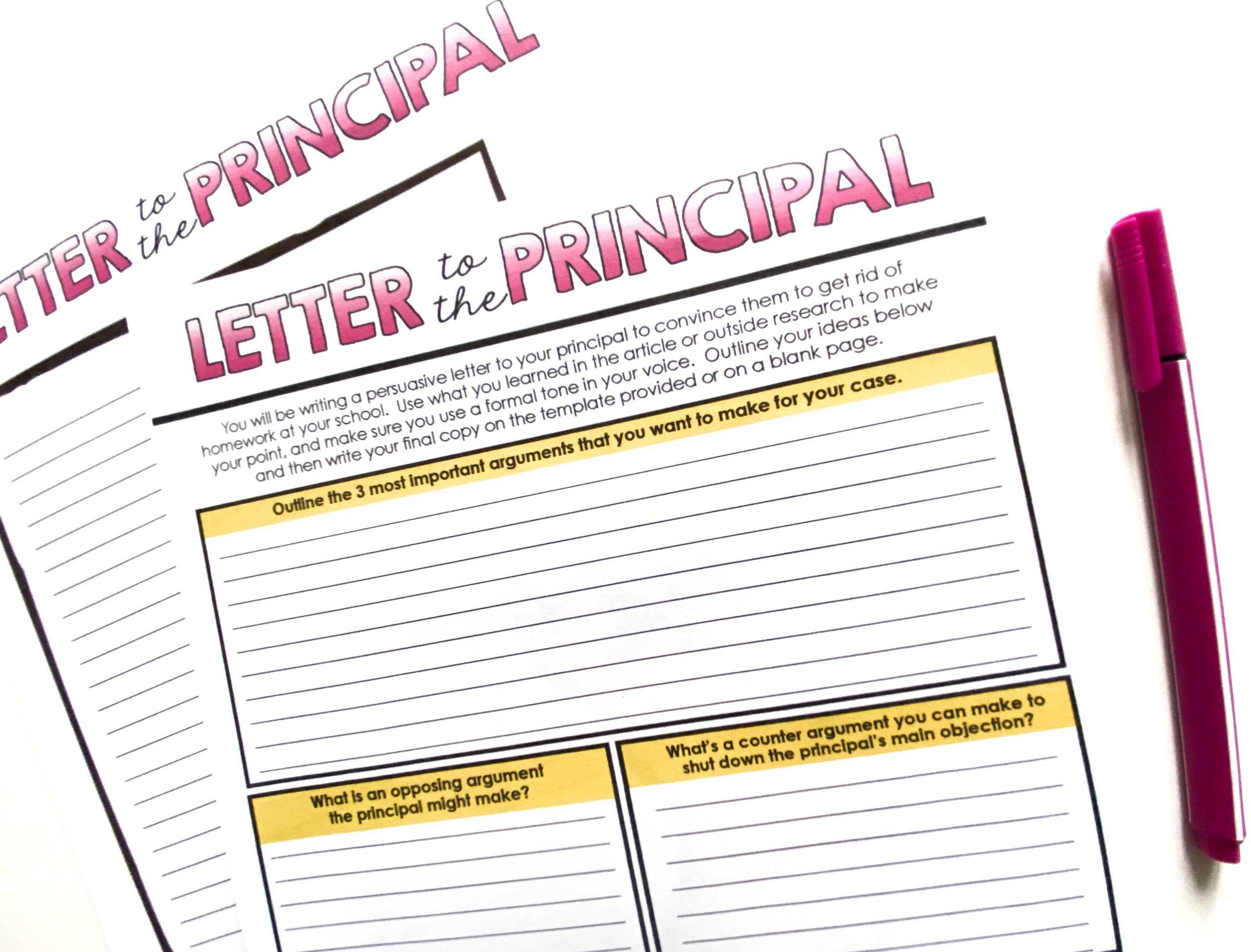 Writing Letter to the Principal Activity
