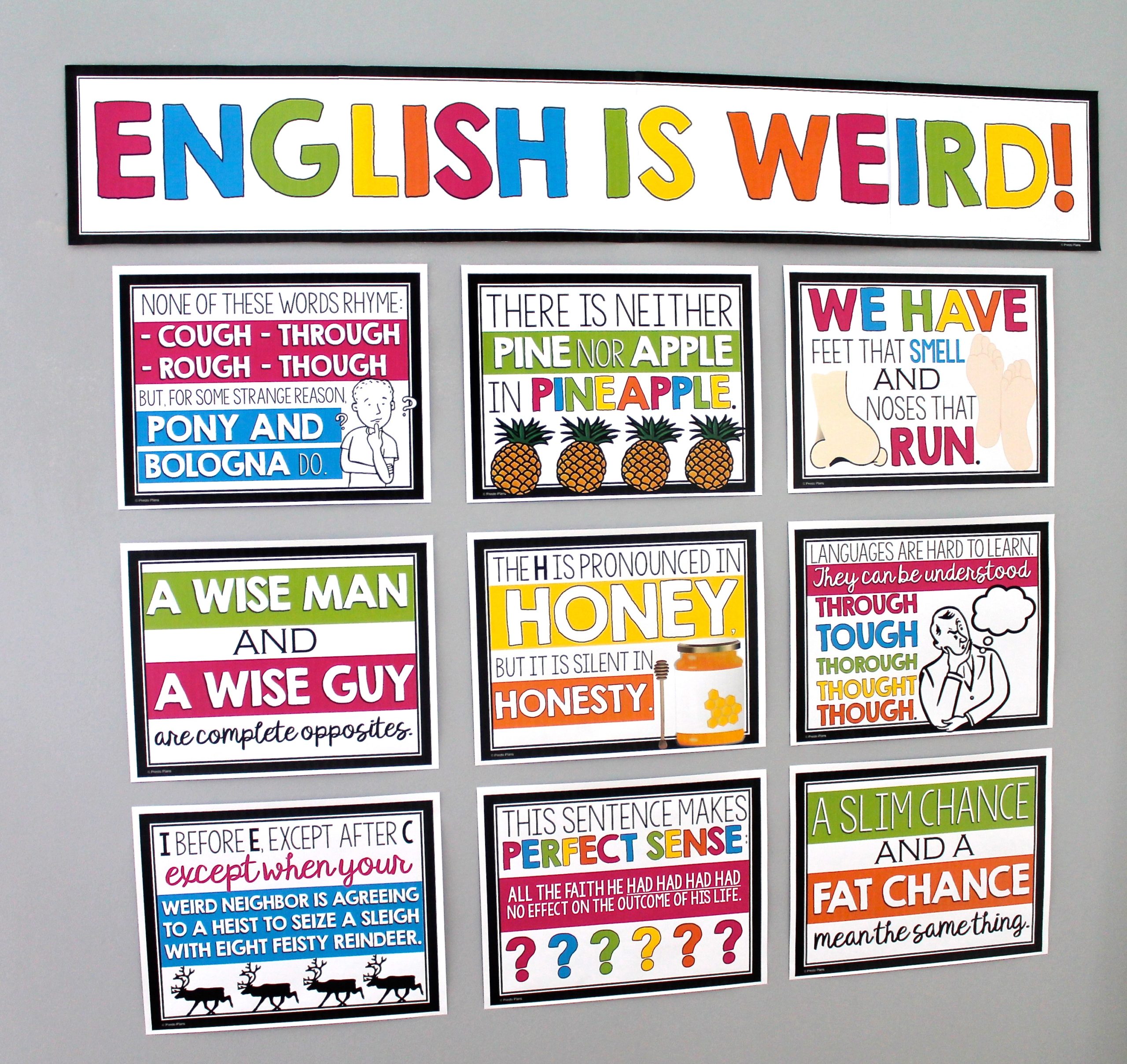 English is Weird Poster Set for Teachers to Set Up in the Summer