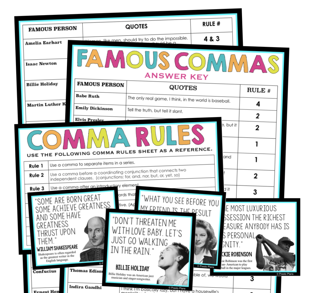 Teach comma rules with this famous commas activity