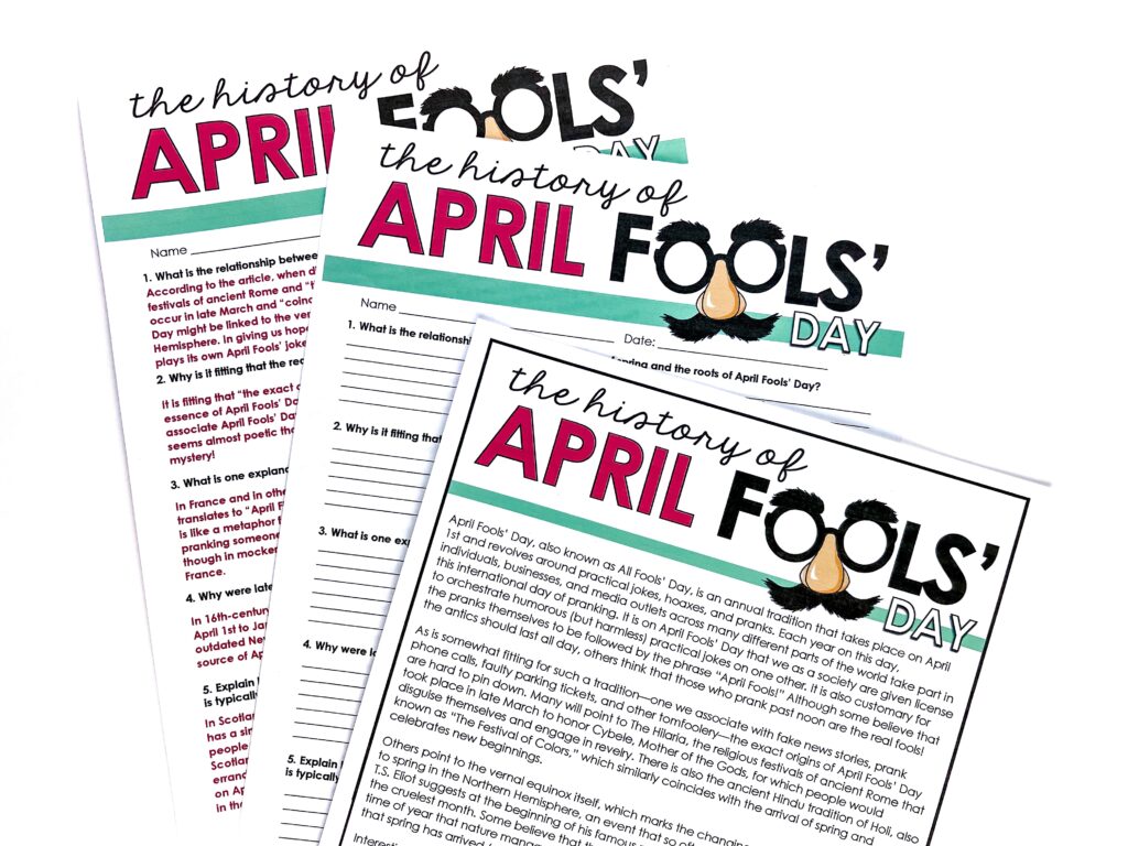 Teach ELA students about the history of April Fools Day with this nonfiction resource 