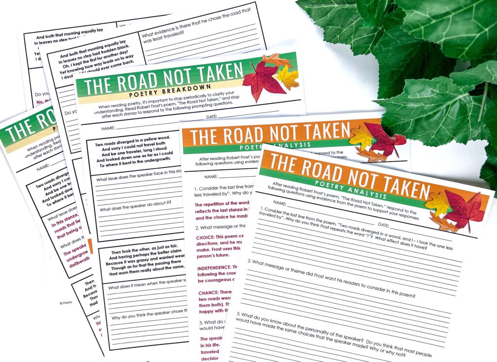 Use these The Road Not Taken activities to engage Middle School ELA students in Robert Frost's classic poem 
