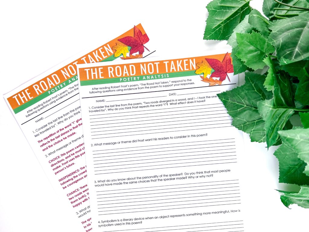 Help students dive deeper into Robert Frost's classic poem The Road Not Taken with this resource