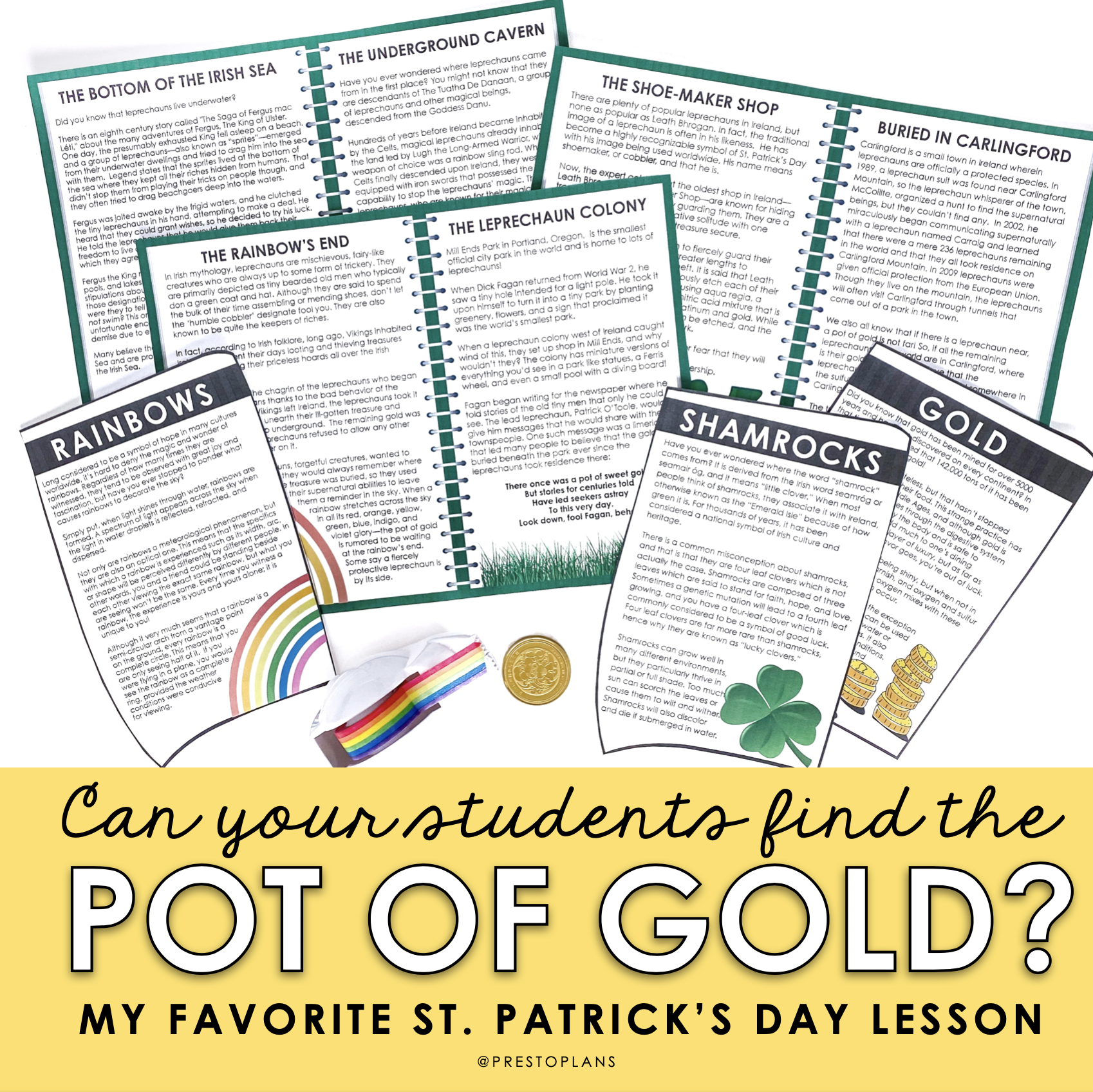 Pot of Gold middle school ELA reading activity for St. Patrick's Day