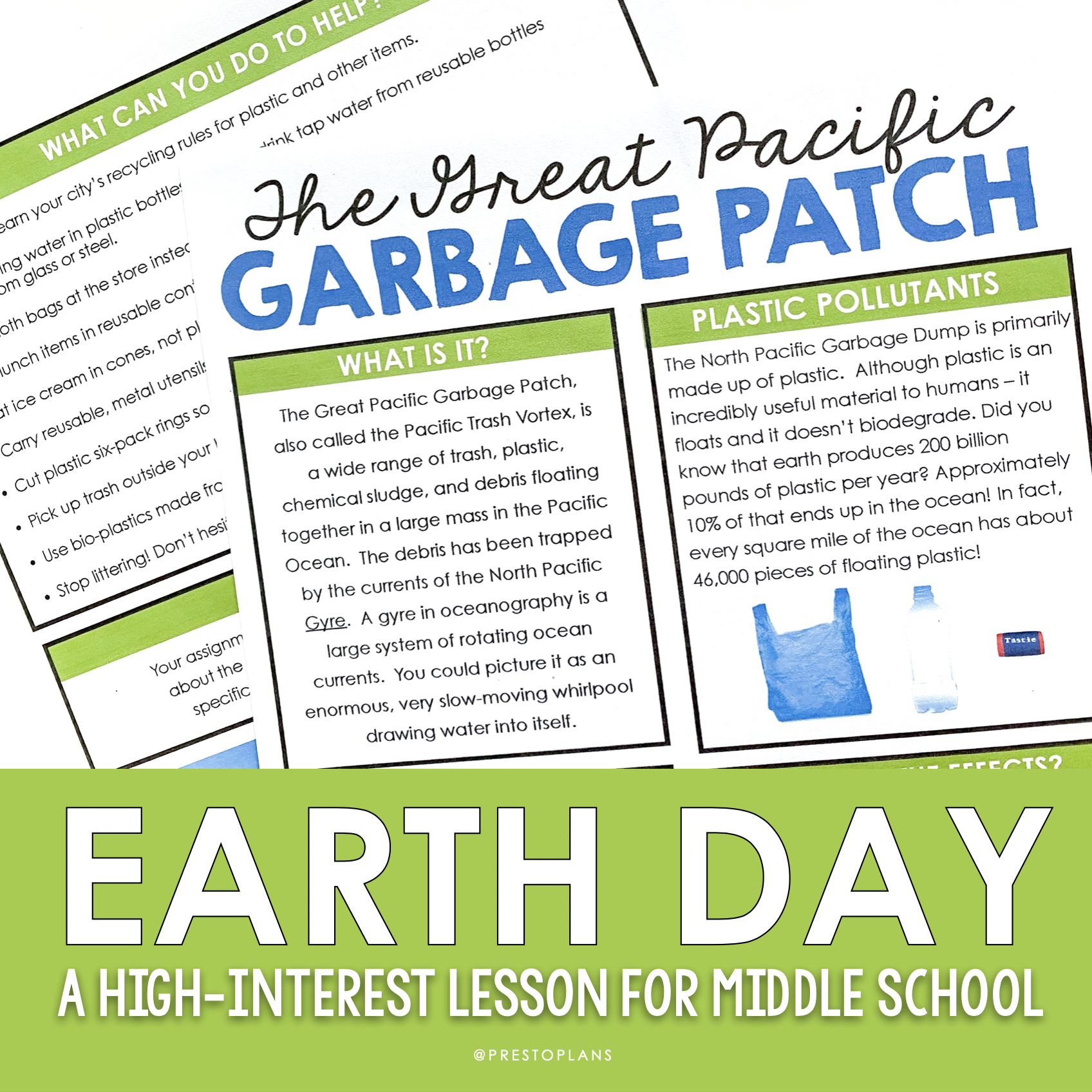 Earth Day lesson for middle school ELA: The Great Pacific Garbage Patch