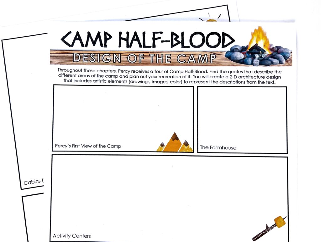 When teaching Percy Jackson, students can use graphic organizers to create a 2-D architecture design of Camp Half-Blood.