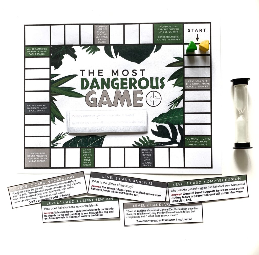 ELA games can support students' comprehension, vocabulary and text analysis when reading "The Most Dangerous Game."