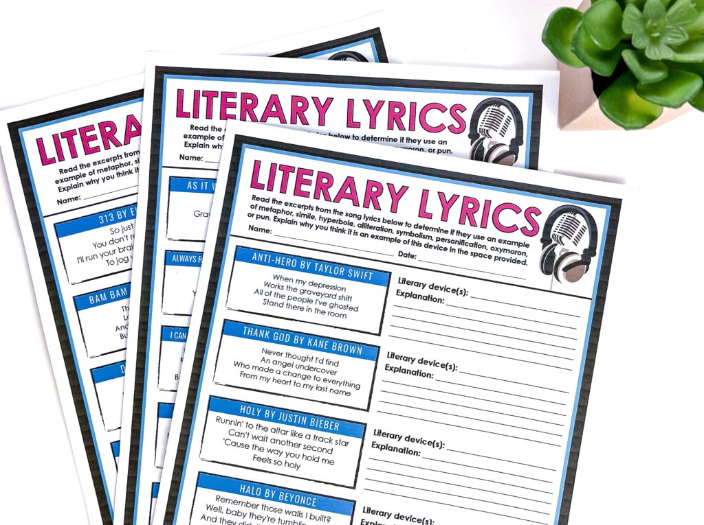 Bring music into your ELA classroom by having them identify figurative language in song lyrics