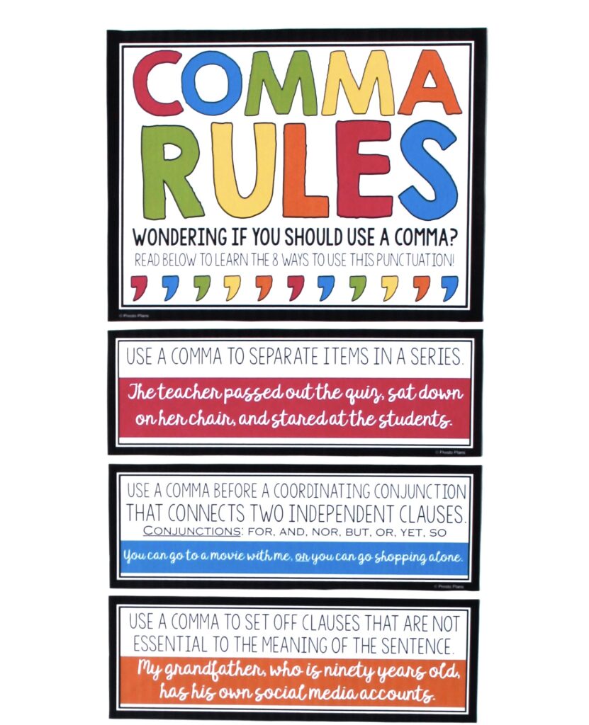 Free Comma Rules Posters Middle High ELA Resource