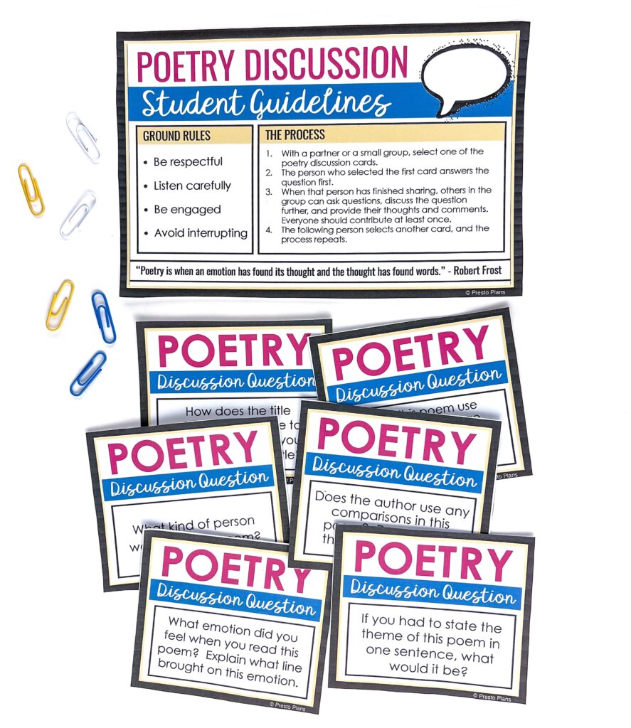 Free Poetry Discussion Questions Middle High ELA Resource