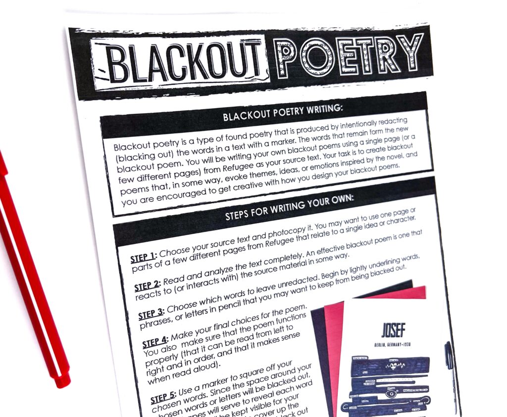 Blackout Poetry: An activity to use when teaching Refugee by Alan Gratz.