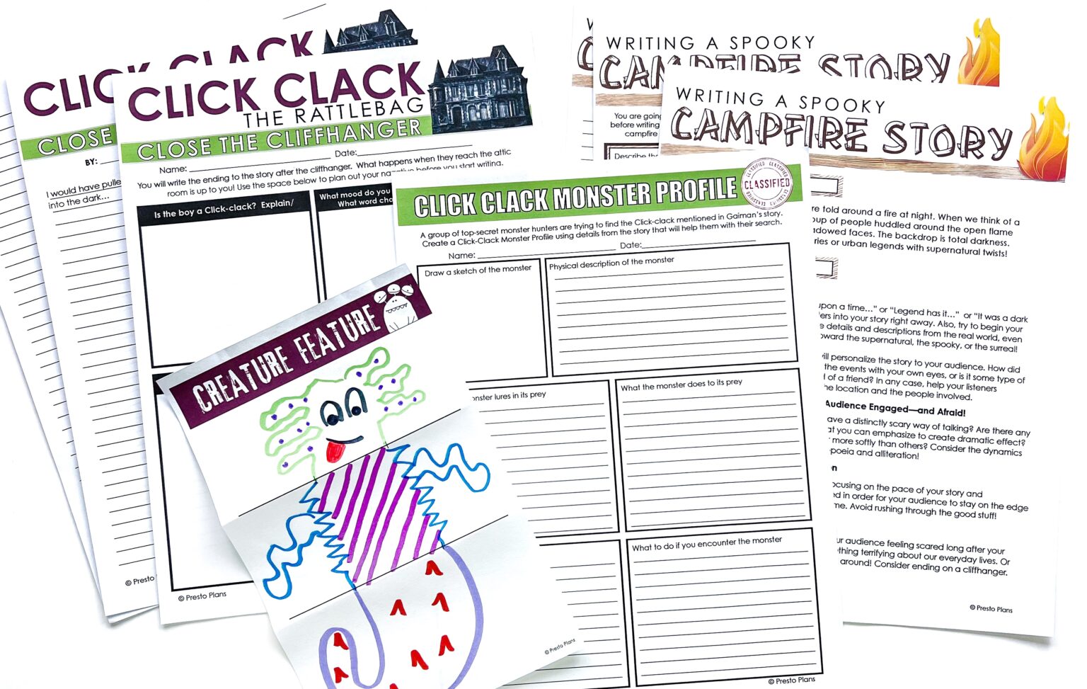Teaching ClickClack the Rattlebag by Neil Gaiman Presto Plans