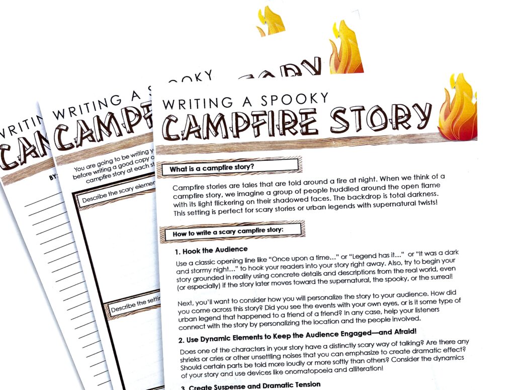 For a narrative writing extension of your "Click-Clack the Rattlebag" lesson, have students draft a spooky campfire story they can read aloud to their classmates!