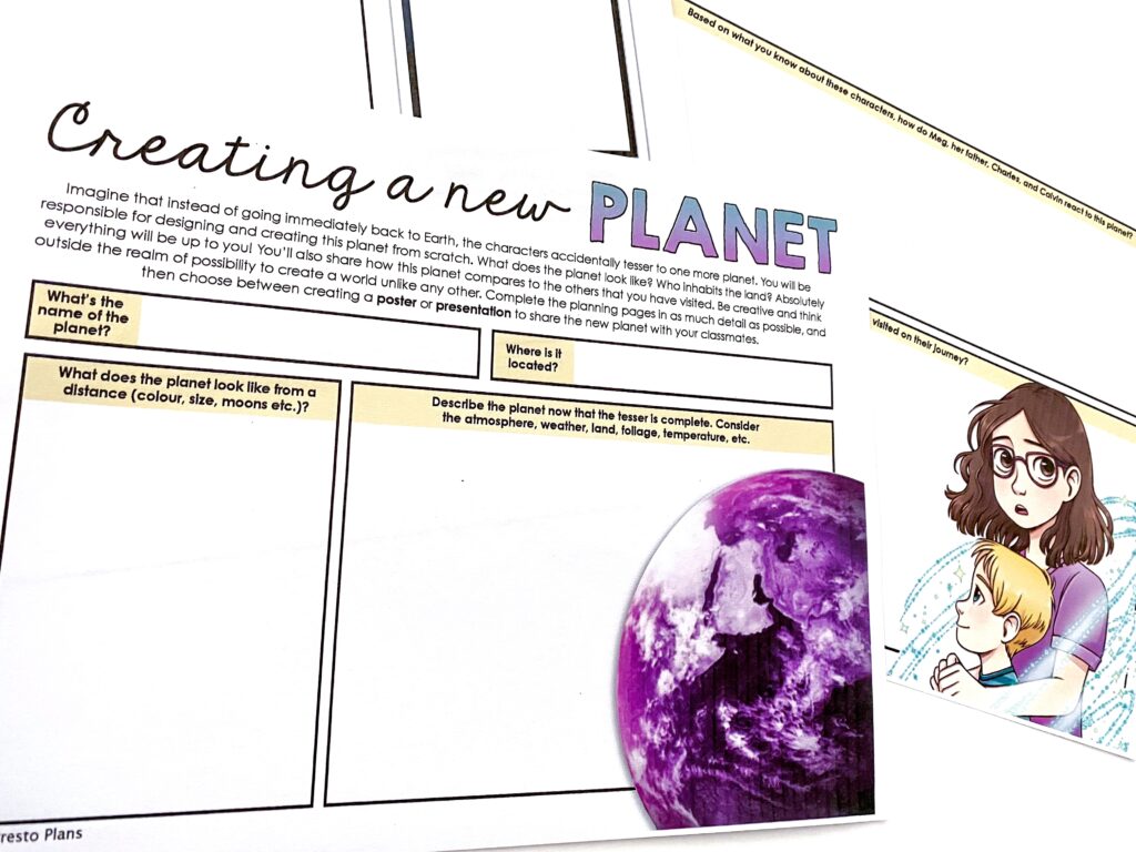 As you wrap up teaching A Wrinkle in Time, students can show their understanding through the Create A Planet activity.