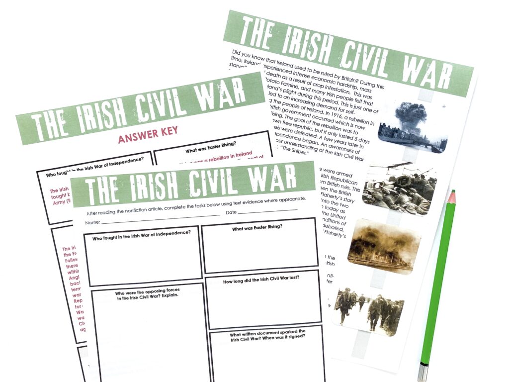 Explore the historical context of the Irish Civil War when teaching "The Sniper"