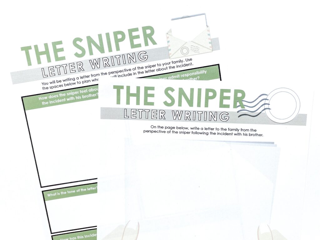 A letter-writing task is another creative activity to use when teaching "The Sniper" by Liam O'Flaherty.