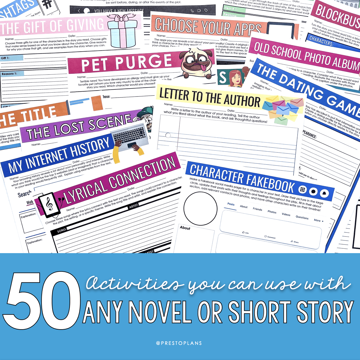 50 engaging activities to use with a variety of novels or short stories.