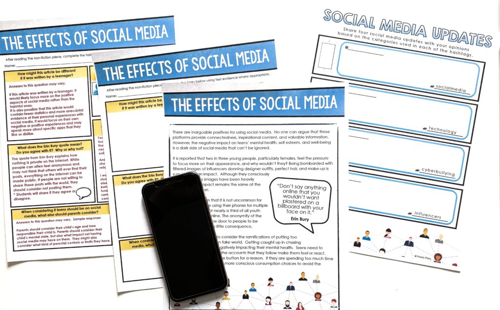 Nonfiction articles on a high-interest topic like social media can be a great way to hook students on an ELA task.