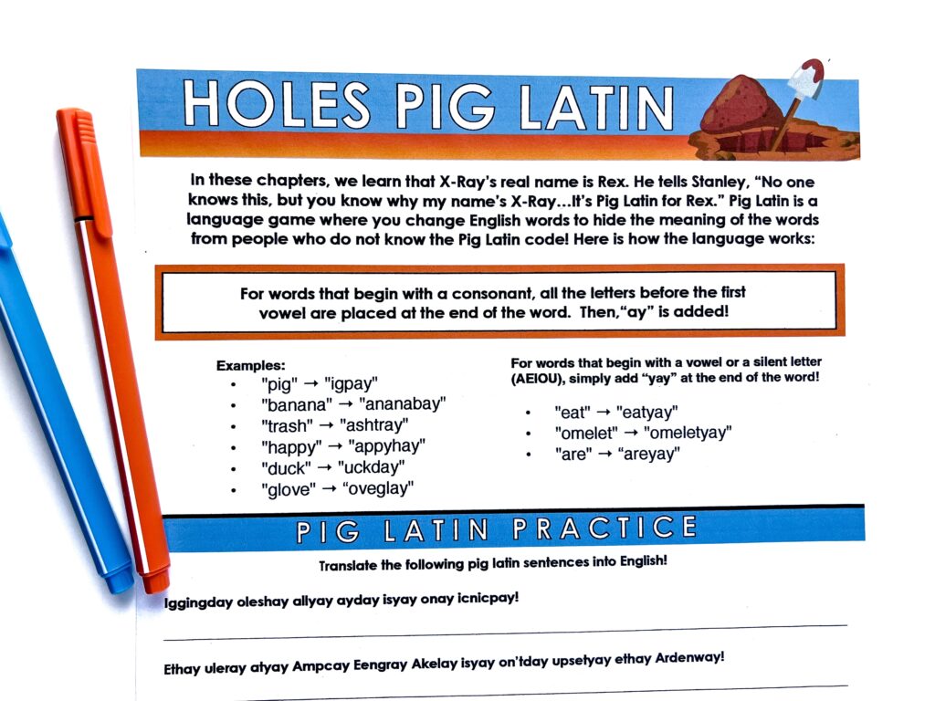 Pig Latin Activity for Teaching Holes