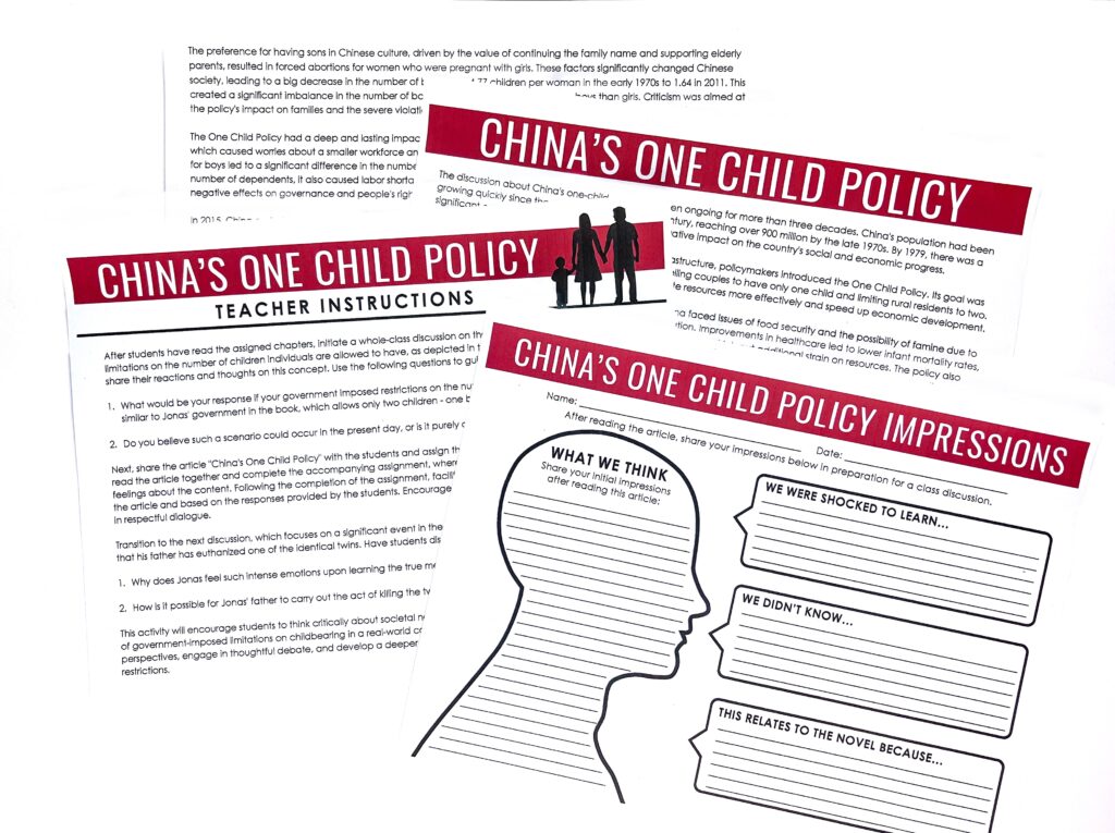 As students read The Giver, they can make connections to China's former one-child policy.