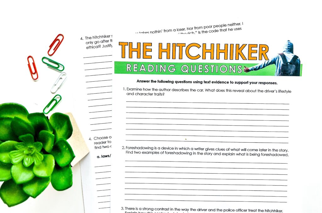 When teaching "The Hitchhiker" by Roald Dahl, reading questions can help gauge students' overall understanding of the short story.