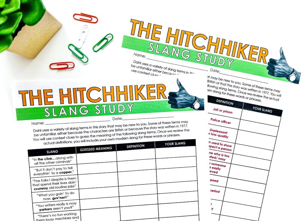Teaching "The Hitchhiker" by Roald Dahl provides an opportunity for students to practice using context clues to determine meaning.