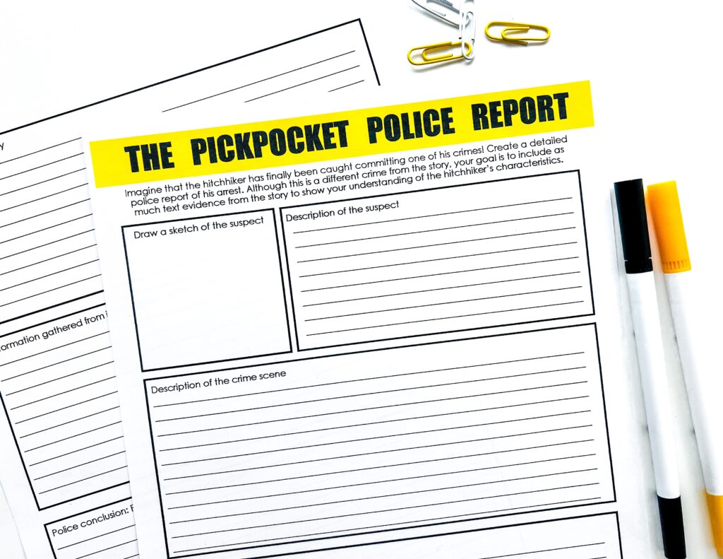 This creative writing activity for teaching "The Hitchhiker" by Roald Dahl allows students to take on the role of a police officer!