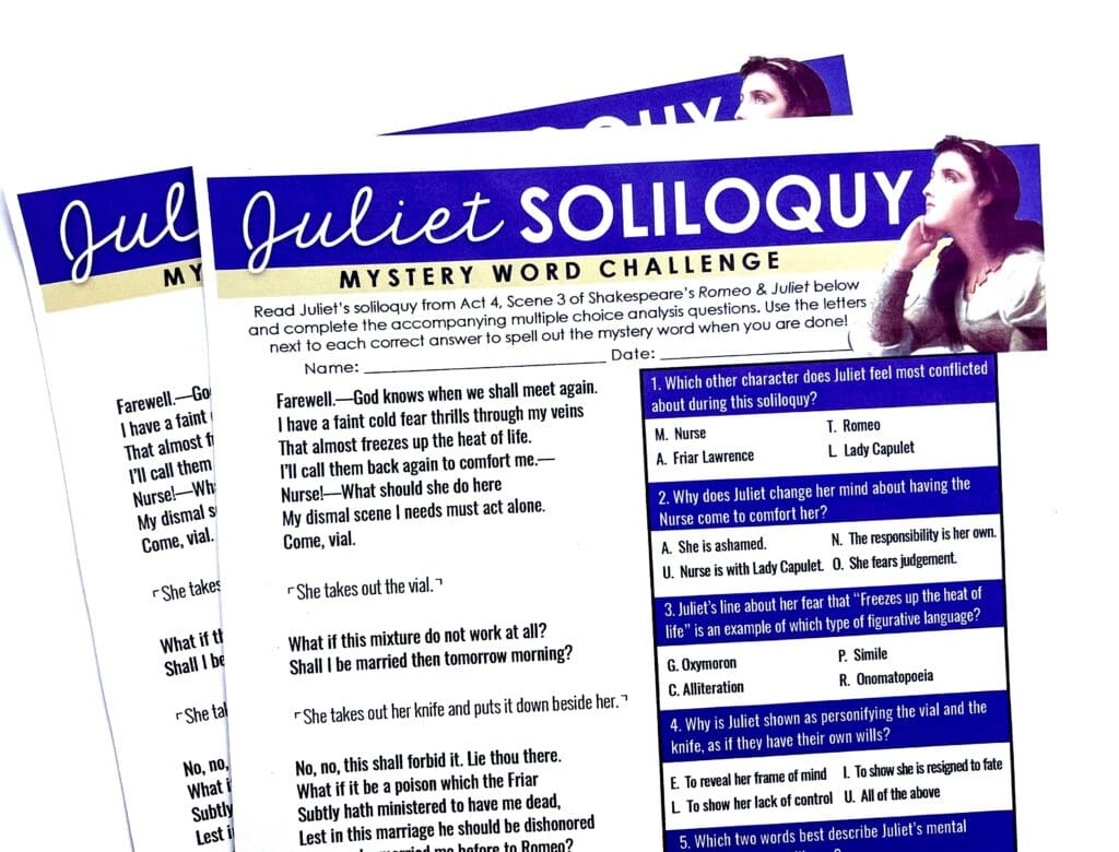 A time-based comprehension challenge supports students' understanding of Romeo and Juliet.