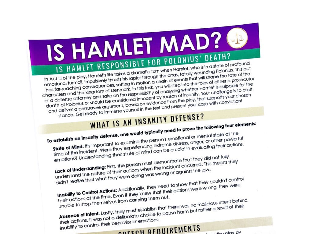 An engaging courtroom activity provides an opportunity for students to discuss, debate, and collaborate while studying Hamlet.