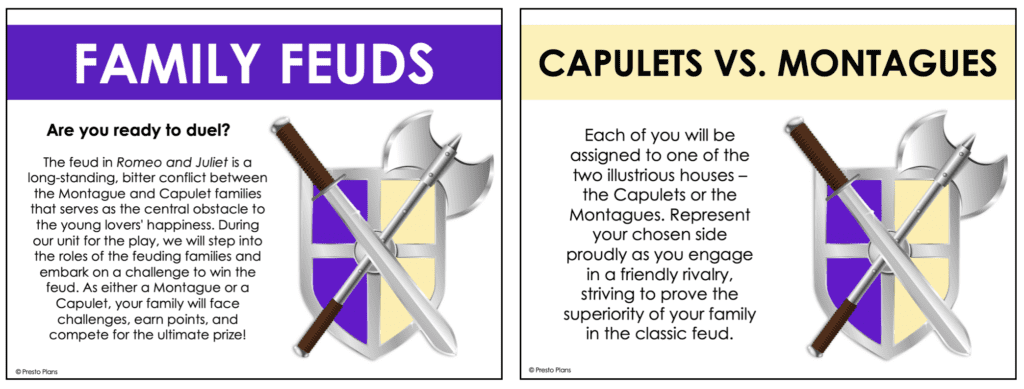 An ongoing Family Feud-style challenge can support students' engagement with Romeo and Juliet.