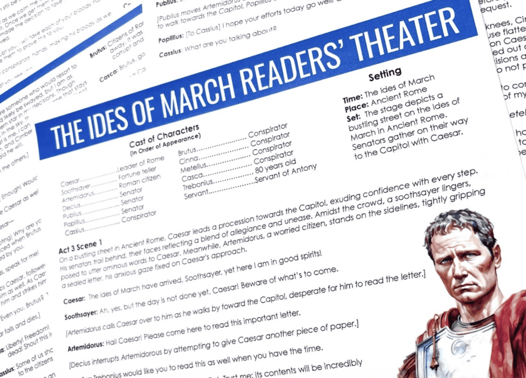An interactive reader's theater script is a creative way for students to engage with Julius Caesar by William Shakespeare.