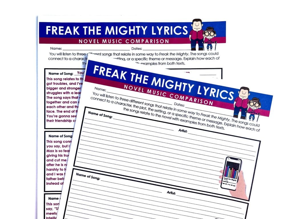Encourage students to make a text-to-text-connection that incorporates music with this creative response task to Freak the Mighty.